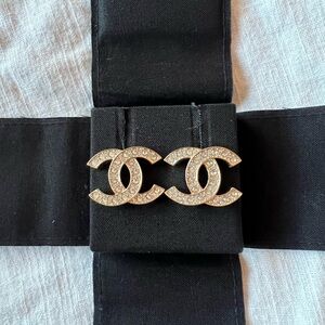 CHANEL Crystal Gold CC Stud Earrings